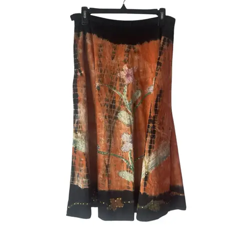 Forbidden Y2k Medium Black Tie Dye Sequin Floral Art Fairy Cotton Midi Skirt
