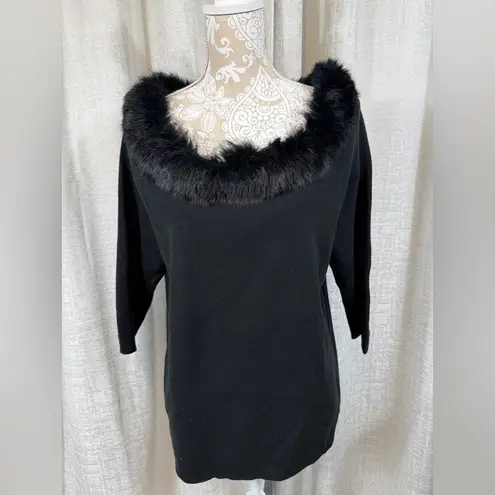 Lane Bryant Black Faux Fur Trim Sweater (Size 14/16)