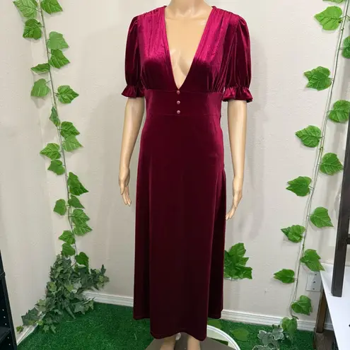 Elegant Burgundy Red Velvet Dress Retro New Size M