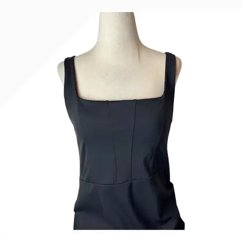 Halara Dress Women XL Black Softlyzero Airy Square Neck Corset Ruched Midi NWT