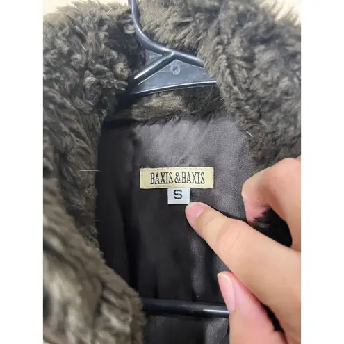 Vintage Baxis & Baxis Floral Tapestry Vest Faux Fur Collar Toggle Closure Small Brown