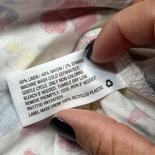 Rixo for Target Women's Linen Rayon Multi Floral Puff Sleeve Button Dress 2 NWT White