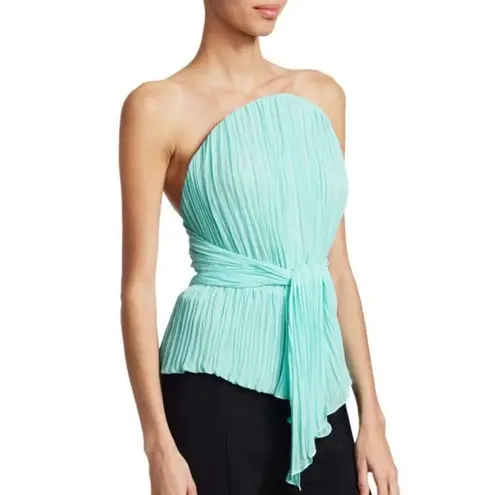 Tre by Natalie Rasabei Blouse Strapless Plisse Bustier Top Blue Size 2