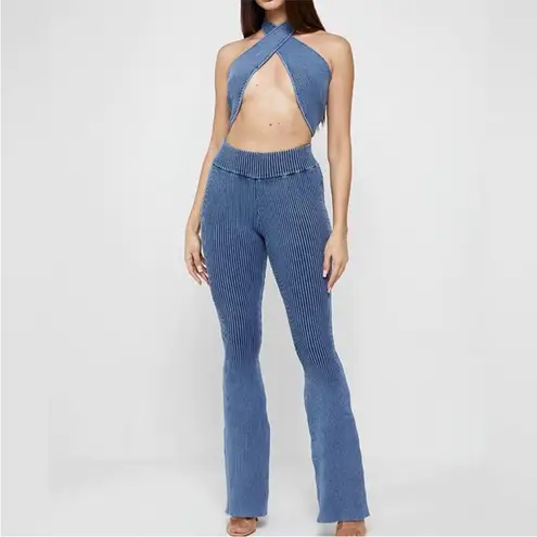 Maniere De Voir Manière De Voir Blue Ribbed Knit Flare Pants Size Medium