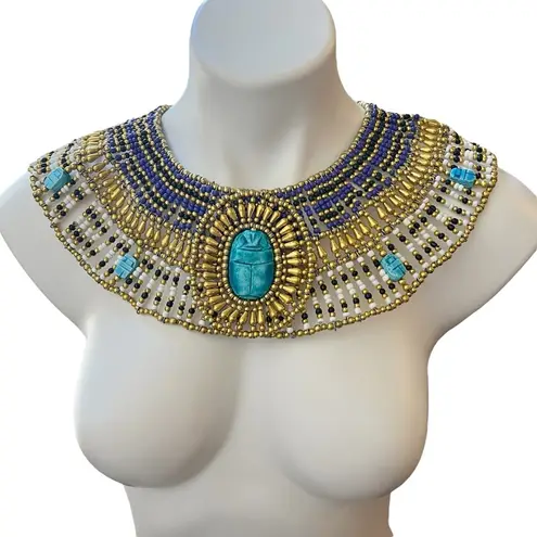 Ancient Egyptian Revival Beaded Scarab Collar
Necklace Handmade Statement Piece Gold