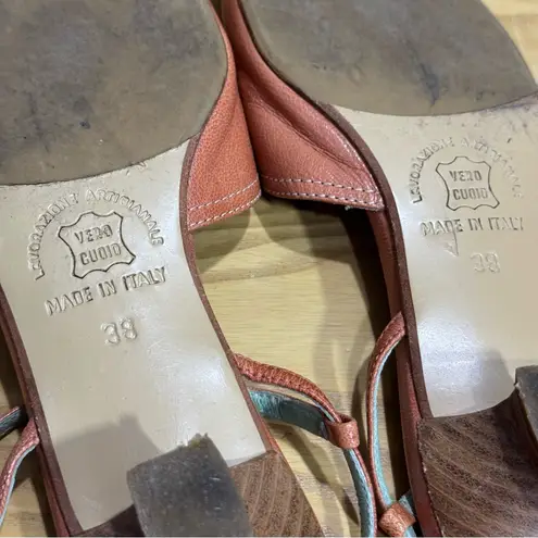 Sacco Comfort Coral Peach Leather Slingback Square Toe Kitten Heel 38 Pink Size 8