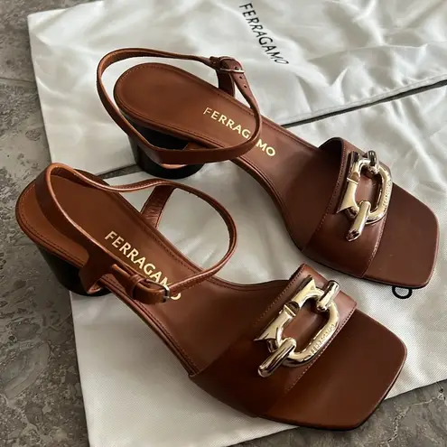 Salvatore Ferragamo Ferragamo Priscilla Gancini Leather Ankle Strap Sandals, NEW, Size 7.5