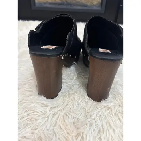 Sugar Black Suede Clogs Platform Studded Heel 7.5M Brown Wood Size 7.5