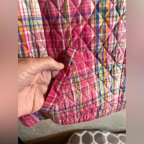 Vintage Pink and Blue Lightweight Quilted Vest LG High Collar pockets preppy