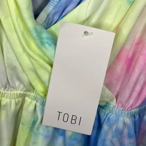 Tobi  Pastel Rainbow Tie Dye Sleeveless V-Neck Surplice Romper Medium