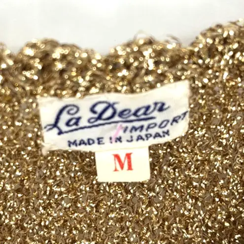 Vintage 60s La Dear Japan Metallic Gold Knit Womens Top Sz M Disco Retro Shimmer Size M