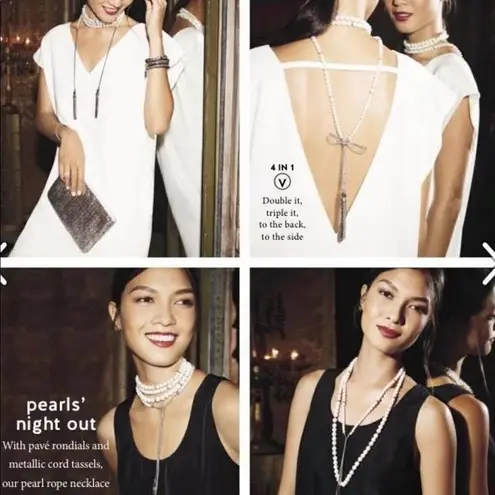 Stella & Dot Mara Pearl Statement Necklace Wrap Tie Long Sparkle