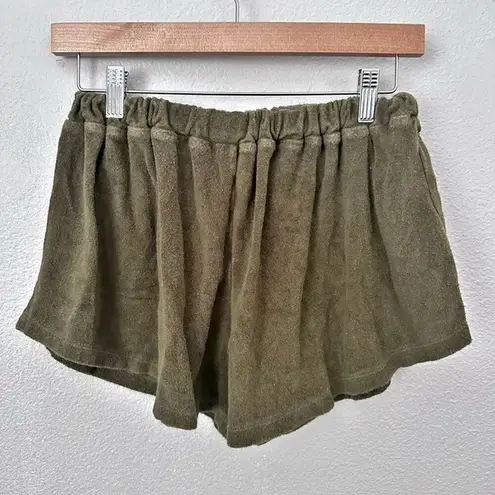 ZULU & ZEPHYR | Olive Army Green Terrycloth Gathered Drawstring Shorts | Medium
