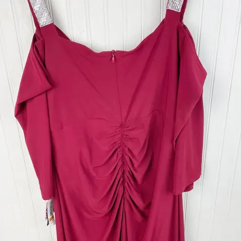R & M Richards NEW Cold Shoulder Rhinestone Long Formal Dress 5659 Merlot Size 18W