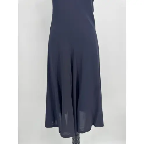 Fuzzi Halter Dress Size 42 US 6 Navy Silk Blend Ruched Ruffle Midi Elegant Chic Blue