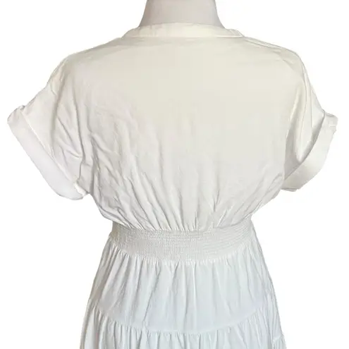 Alice + Olivia  Keela White Dress Mini Fit Flare V-Neck Smocked Button Up Size 6 - Image 8