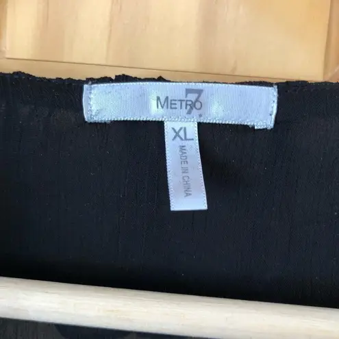 Metro 7 Cap Sleeve Sheer Ruffled Top size XL Black