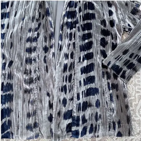 NEW J. JILL SHIBORI PRINT CRUSHED VELVET OPEN FRONT CARDI GRAY NAVY JACKET S T