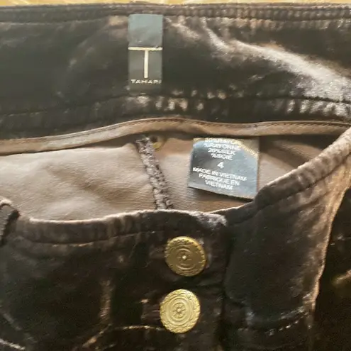 T Tahari Brown Cropped Wide Leg Pants EUC Sz 4 Silk Velour/Velvet