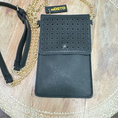 SeOSTO Black Leather Crossbody Bag Stadium Travel Purse Cell Phone Wallet