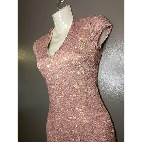 JOE & ELLE Dress Womens Small Mauve Pink Lace Bodycon Sheath Made USA Party