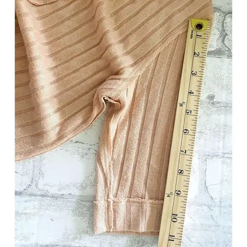Free People  We The Free Peach Krystal Ribbed Elbow Sleeve Collared Polo Shirt S