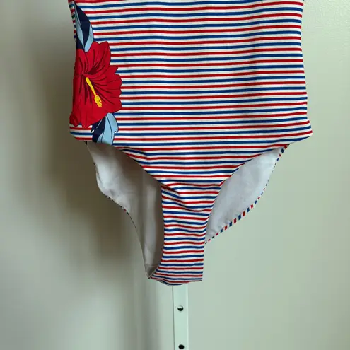 ONIA Red White Blue Striped Floral One Piece Swimsuit size S