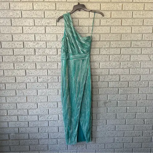 Saylor Alorna Midi Dress Metallic Pleat One Shoulder Size XS