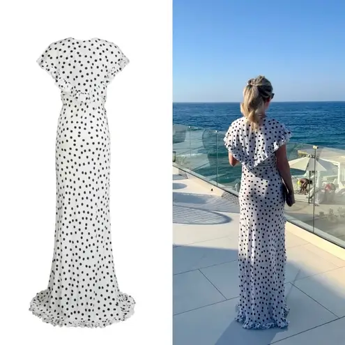 Rat & Boa Mariella Maxi Dress Polka Dot Ruffle White Black Size Medium NWT