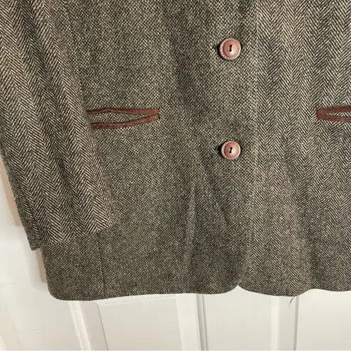 Vintage Express Compagnie Internationale Wool Blazer with Leather Collar Size L Brown Size L