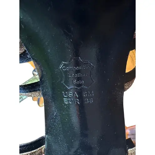 Nina New York Elegant Strappy Evening Sandals Glitter Trim Black & Silver Heel Size 8