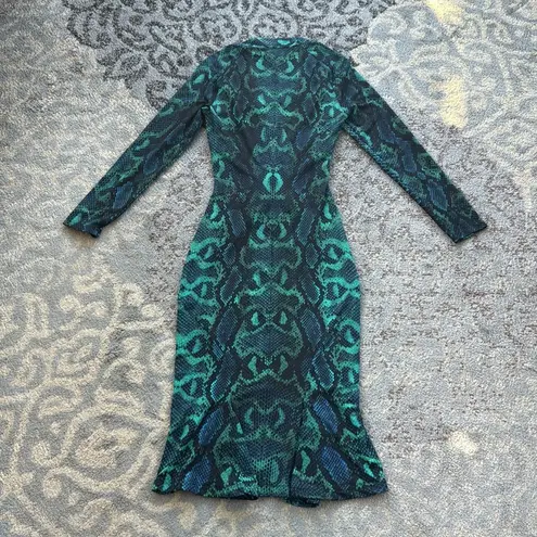 Roberto Cavalli Snake Print Form Fitting Dress Blue Green 38