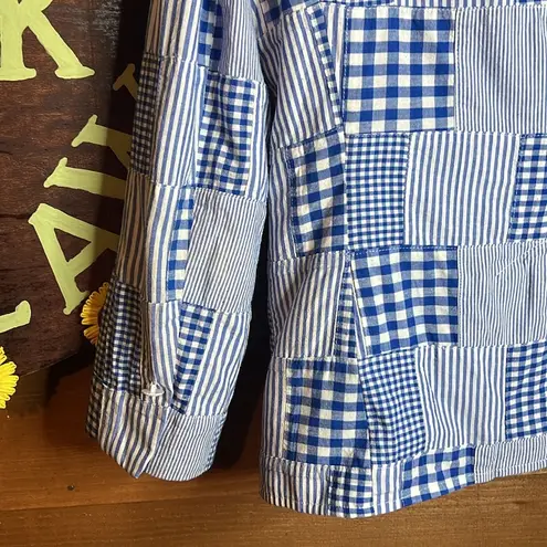 Brooks Brothers Patchwork Buffalo Plaid Blue Quilted Blazer Jacket Preppy Cotton - Image 9