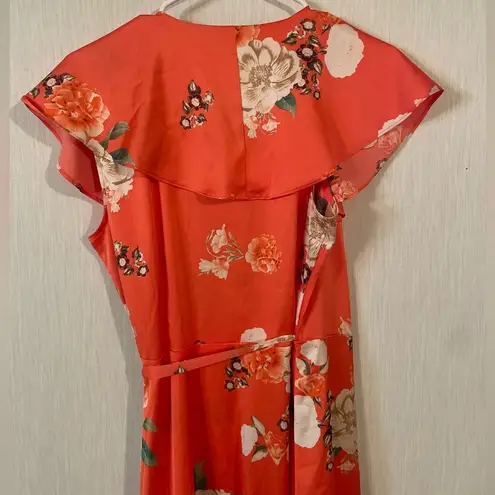 INC International Concepts Women’s Side Tie Wrap Dress Floral Satin Size Large Orange