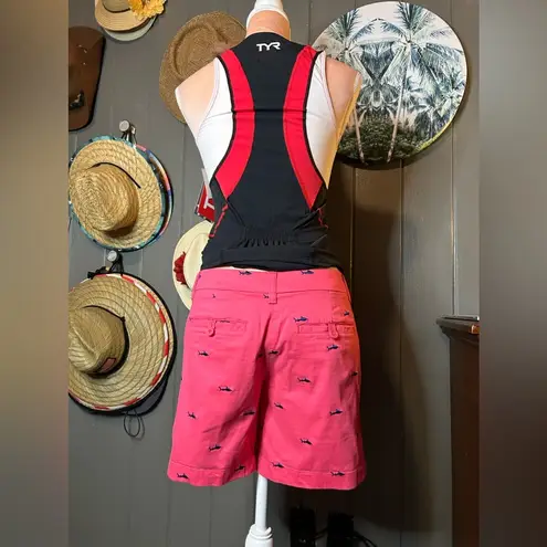 British Khaki Pink Shorts with Blue Embroidered Sharks Size 4