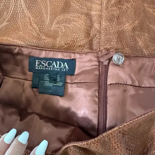 Escada Leather Skirt Size EU40 Margaretha Ley Back Zip Pencil Brown Leather
