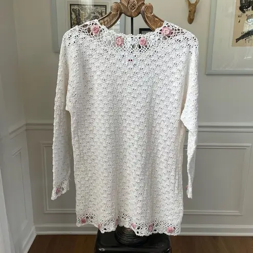 Vintage 80s Denim Republic Grannycore Cottagecore Pastel Floral Sweater S White