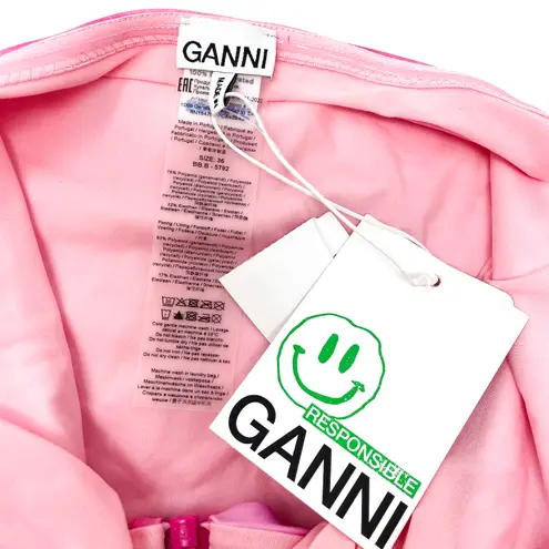 Ganni Pink Tie Dye Front Zip Bandeau Bikini Top