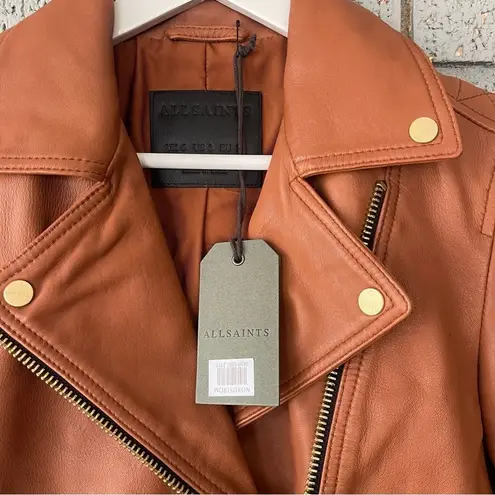 ALLSAINTS NWT Dalby Slim Fit Leather Biker Jacket Cognac Brown Size 2