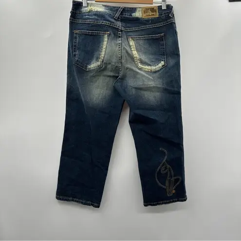 Baby Phat Y2K Dark Acid Wash High Rise Straight Leg Cropped Jeans Size 14