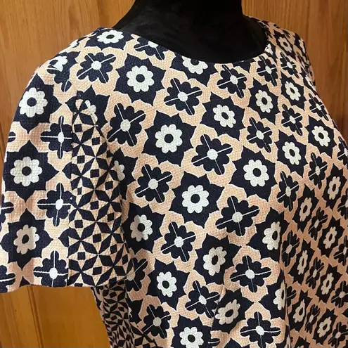 Boden Pippa Geo Floral Print Stretch Cotton Shift Dress Blush & Navy Blue Sz 10