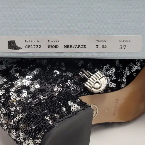 Chiara Ferragni Articolo Tomaia Black Sequin Glitter Ankle Boots Size 37