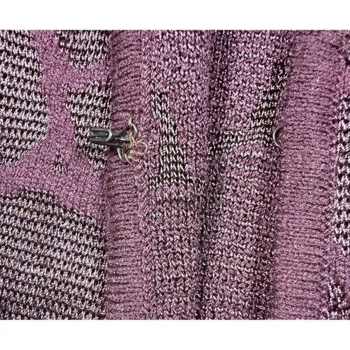 St. John Purple Plum Knit Cardigan Sweater Open Front Floral Pattern Medium