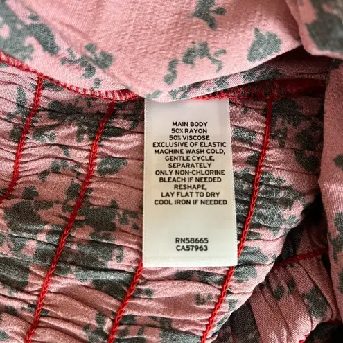 Open Edit Floral Off Shoulder Puff Sleeve Crop Bow Tie Front Shirt - Size Medium