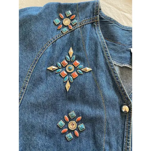 Vintage 90s Denim Shirt Shacket SouthWestern Design size Medium