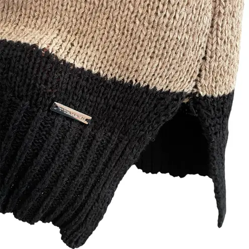 T Tahari Womens S Cozy Cardigan Sweater Open Gray Black Tan Striped Office Work