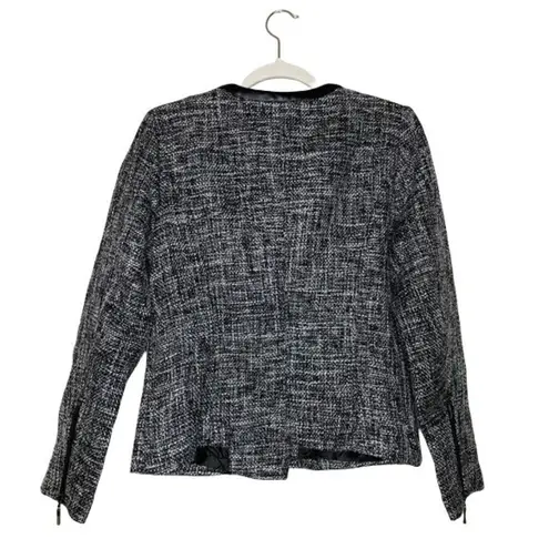 Love Stitch Tweed Blazer Size Large Faux Leather Black White Zip Front New