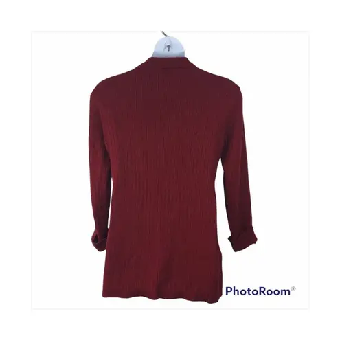 J. Jill Rustic Red Wool & Suede Patchwork Long Cardigan Medium Tall