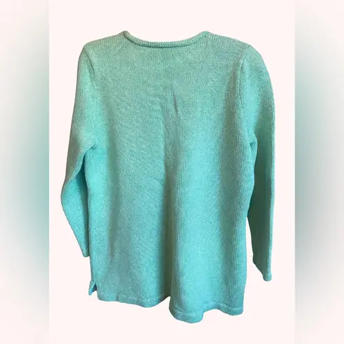 LL Bean Pullover V Neck Sweater 100% Cotton Womens Medium Mint Green Blue Size XL