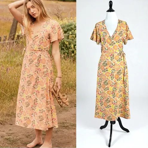 Marine layer Emlyn Midi Wrap Dress Size Medium Retro 70s Fall Floral